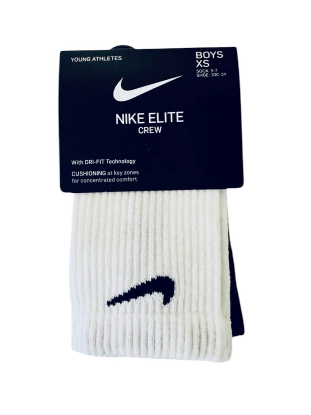 Nike Elite Crew Athletic Cushioned Socks White Black Grey 3 Pack DRI FIT
